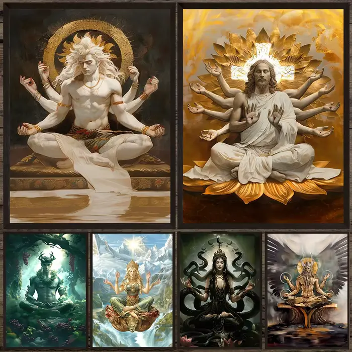 Peinture sur toile d'art mural païen de divinité tantrique de méditation