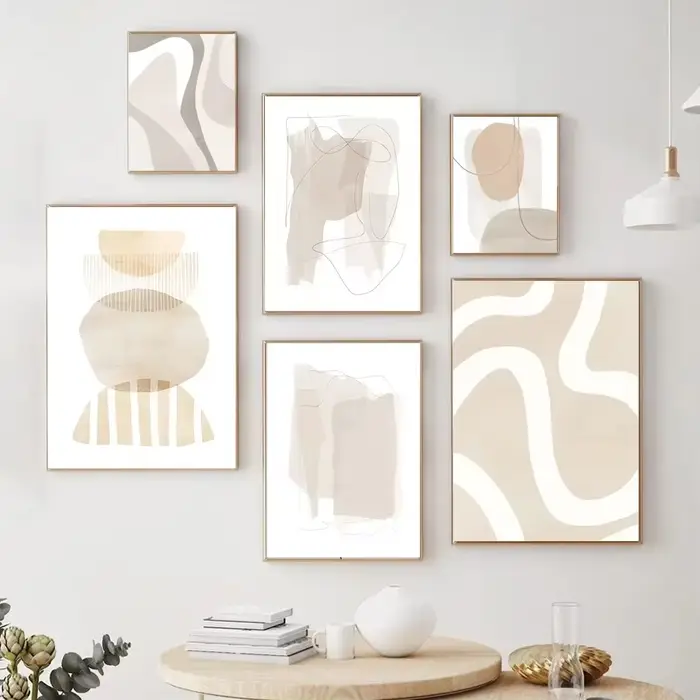 Affiche bohème neutre Beige gris aquarelle abstraite peinture murale rose