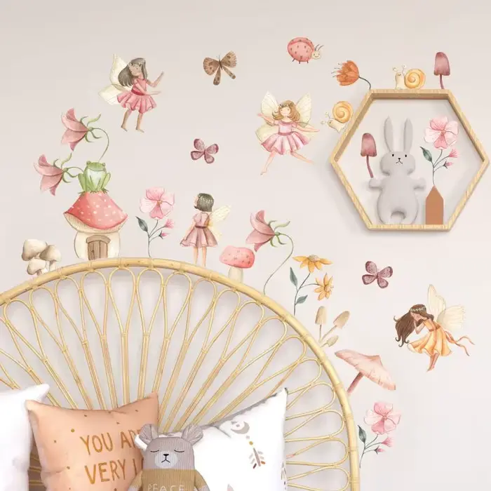 Autocollants muraux féeriques colorés pour chambre de fille, salle de jeux, magnifiques autocollants