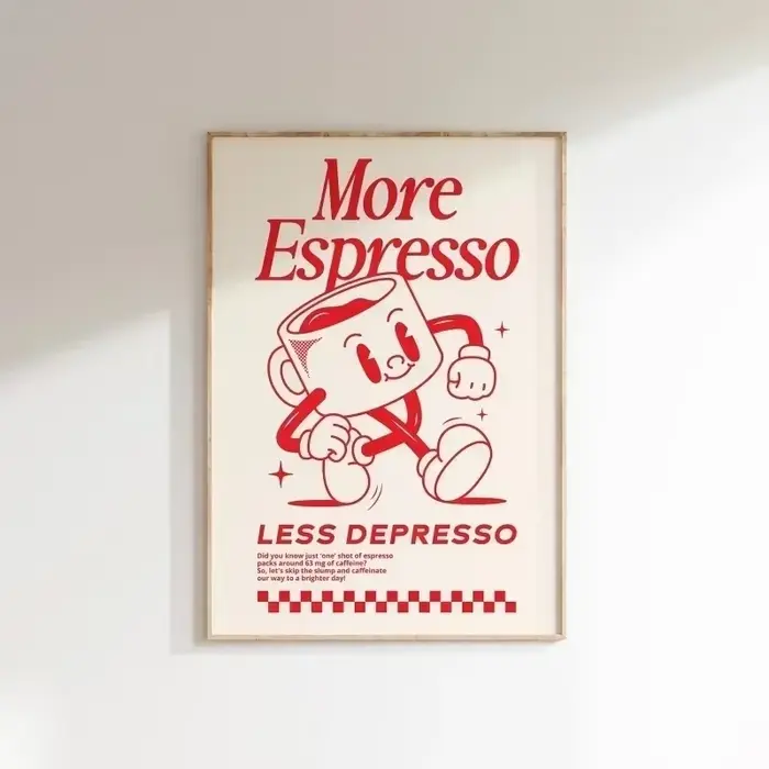 Affiche murale « Plus d'expresso, moins de dépresso » – Citation sur le café, décoration pour statio