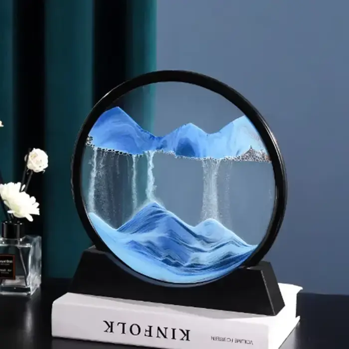 Tableau d'art dynamique en verre rond avec sable marin profond