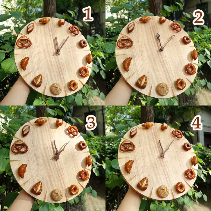 Horloge de cuisine silencieuse en bois sur le thème de la cuisson du pain, pour café ou magasin de d