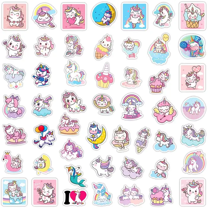 Autocollants licorne de dessin animé mignon
