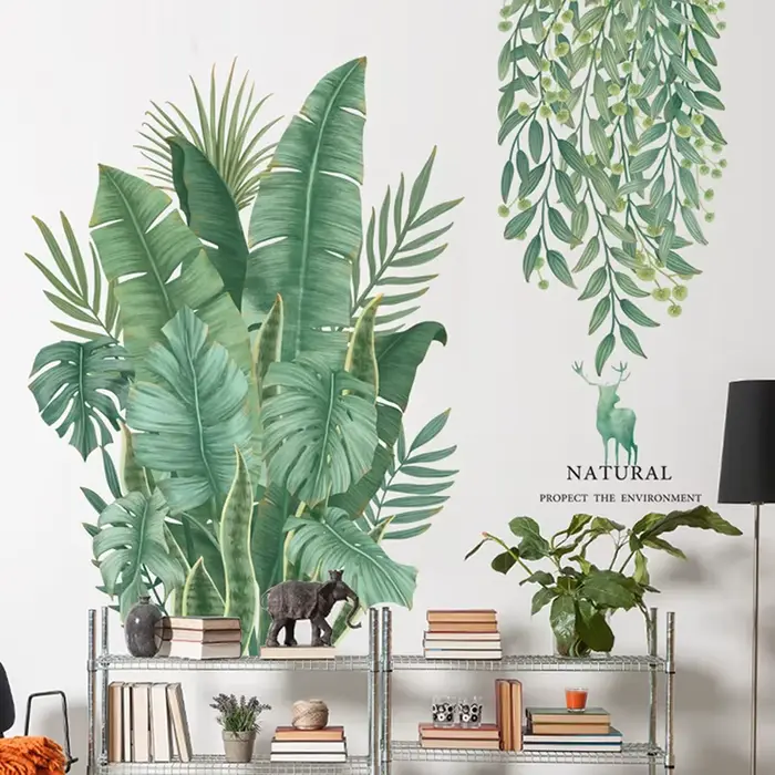 Feuilles vertes Stickers muraux pour la maison salon décoratif vinyle Sticker plantes tropicales bricolage enfant porte peintures murales papier peint