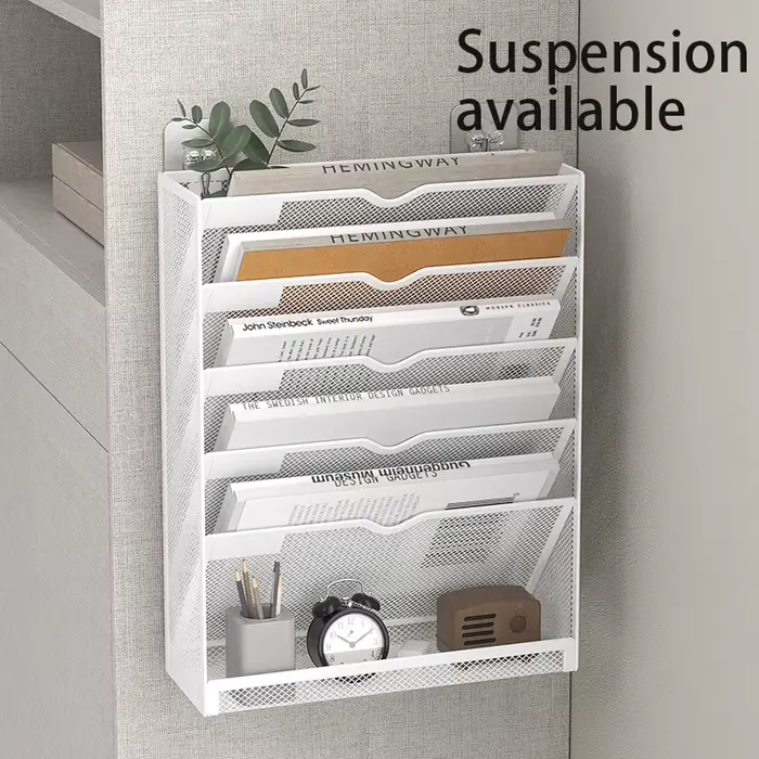 Étagère murale réglable en maille métallique – Support de rangement noir et blanc pour l'organisation du bureau