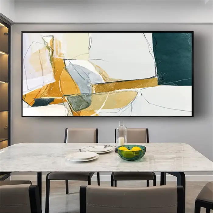 Peinture abstraite dorée et bleue peinte à la main sur toile