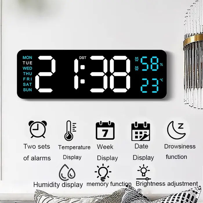 Grande horloge murale numérique à LED