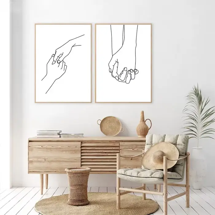 Toile d'art mural de ligne de Couple noir et blanc
