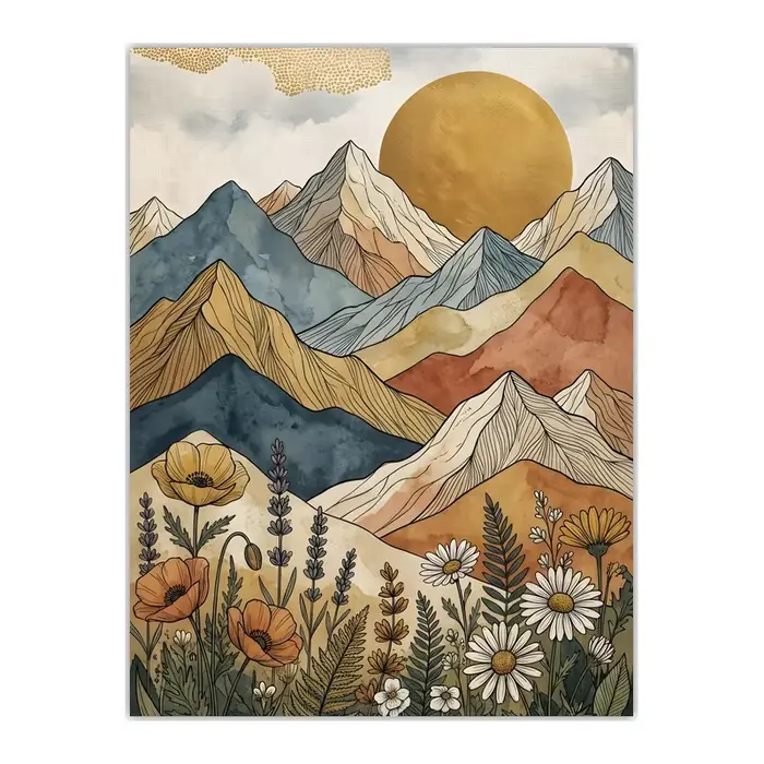 Art mural de paysage bohème, peintures sur toile de montagnes et plantes occidentales, impression d'