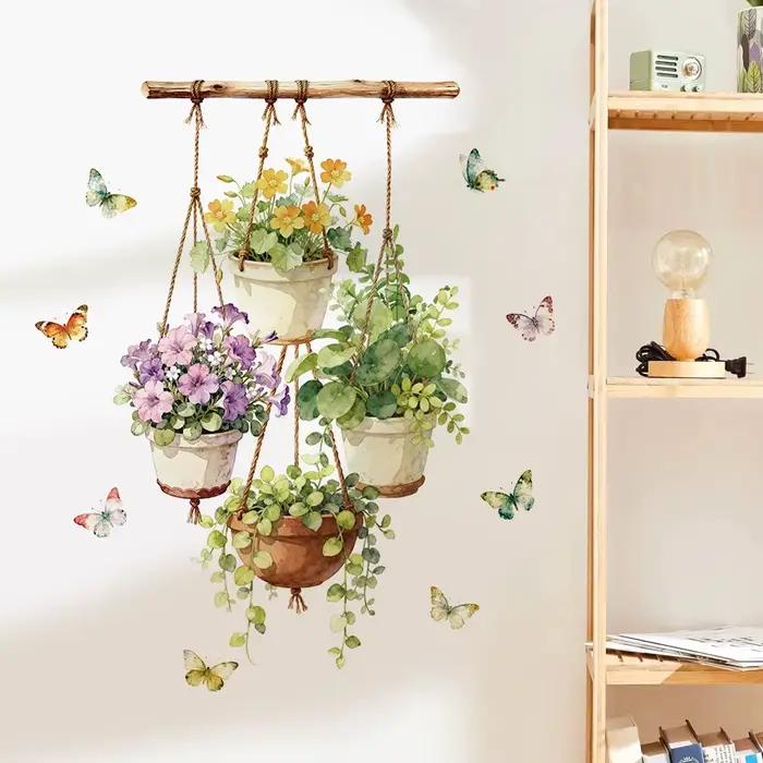 Autocollants muraux en aquarelle pour plantes en pot, pour chambre d'enfant, décoration de la maison, autocollant auto-adhésif pour plinthe, décoration murale pour salon