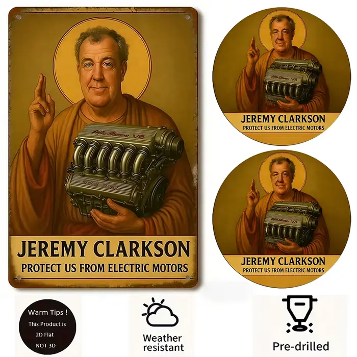 Affiche vintage en métal représentant la voiture de course de Jeremy Clarkson