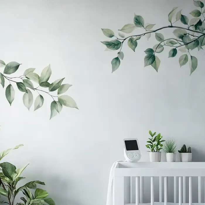 Branches d'arbre fraîches feuilles vertes autocollants muraux chambre salon entrée décoration de la maison