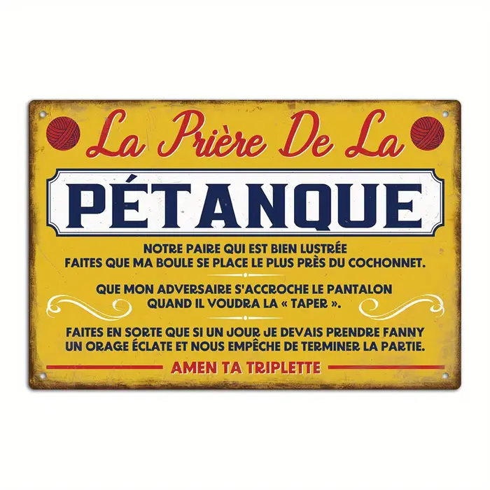 Panneau métallique Vintage français, 1 pièce, le prière du PETANQUE, votre paire, que est puisse pol
