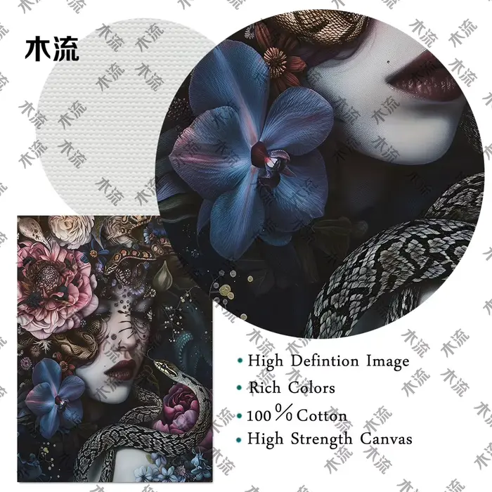 Belle femme, fleurs et serpent