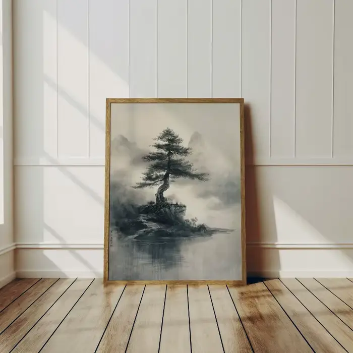 Affiche d'art de paysage de Style à l'encre japonaise Zen Bonzai Wabi Sabi