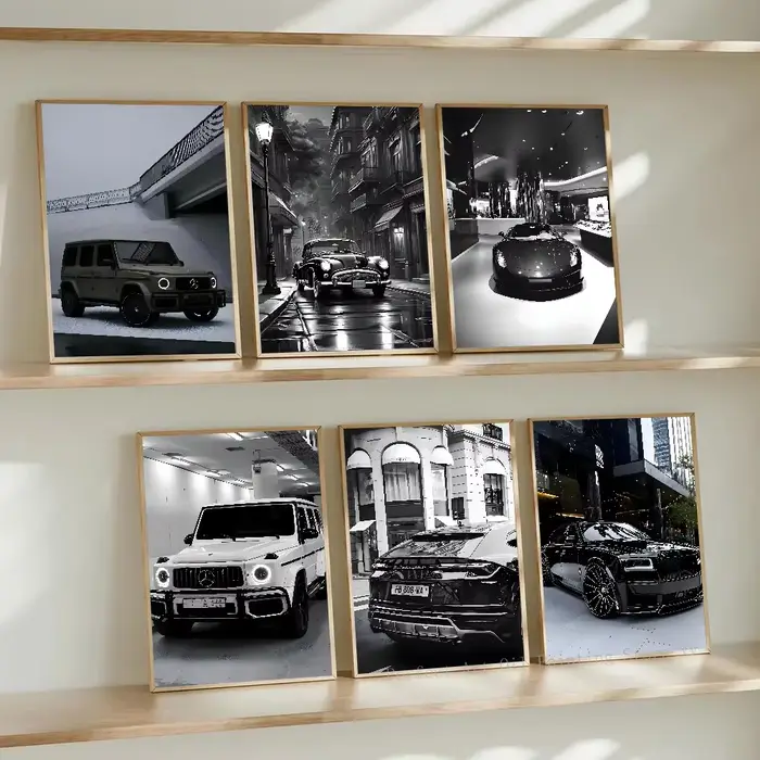 Toile imprimée d'art de voiture de luxe noir et blanc