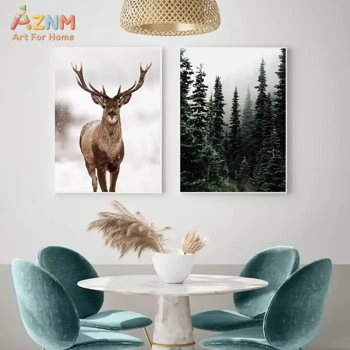 Peinture de paysage nordique avec cerf