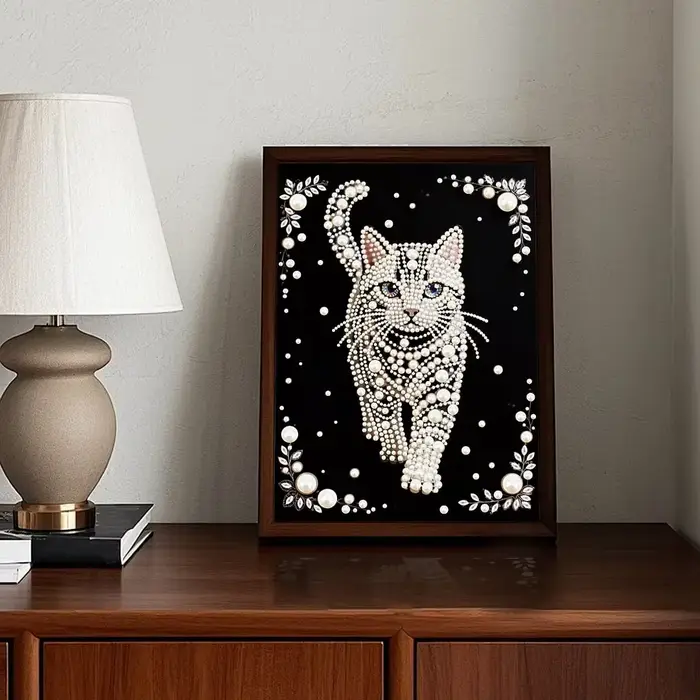 Kit de Peinture Diamant DIY Motif Chat Demi-Perle