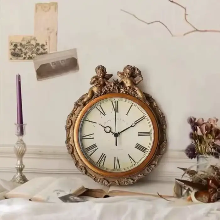 Horloge murale rétro européenne, décoration de salon, classique américain, nostalgique, restaurant, ange, ornements, cadeau