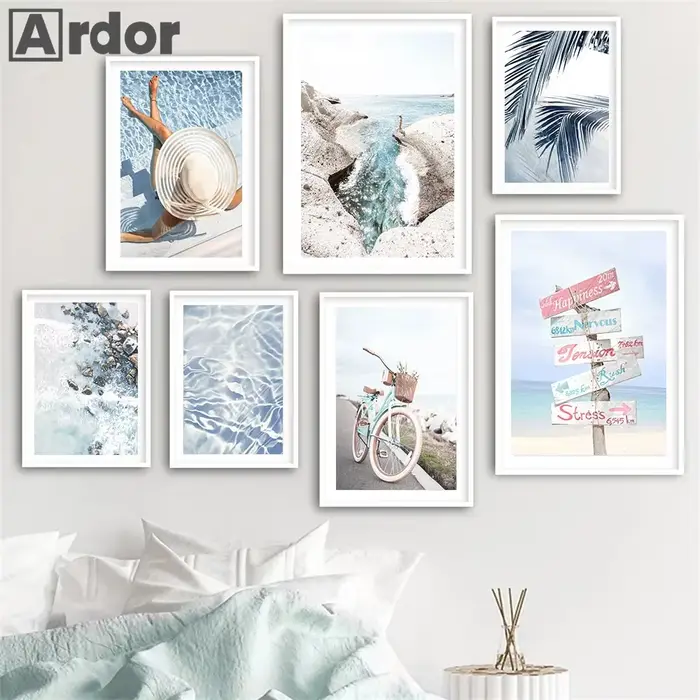 Affiche de coquille de plage de vague de mer bleue