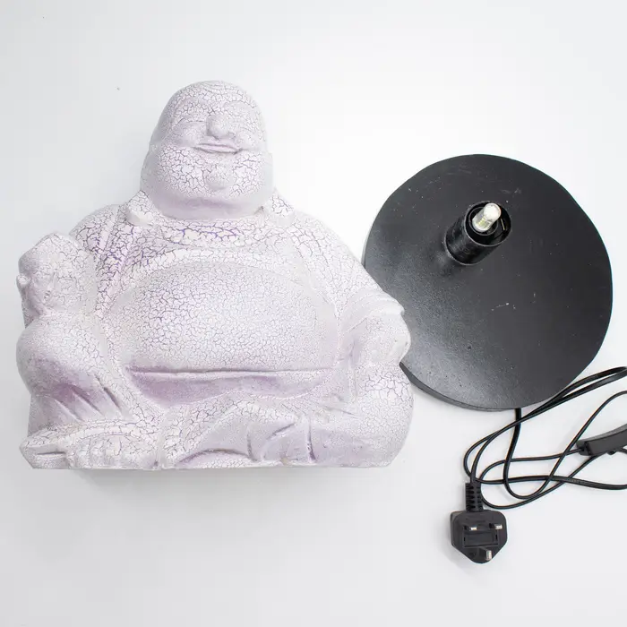 Laughing Buddha Lamp Lavender Crackle - Round Stand