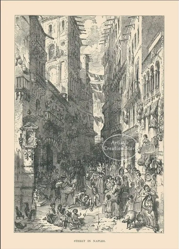 Peinture sur toile de paysage classique, affiche de croquis d'art, gravure d'Italie, Sorrento, Veron