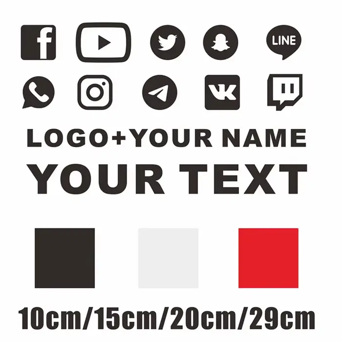 Texte personnalisé anglais chinois japonais hébreu signe WEBSITE FACEBOOK Instagram nom logo YouTube