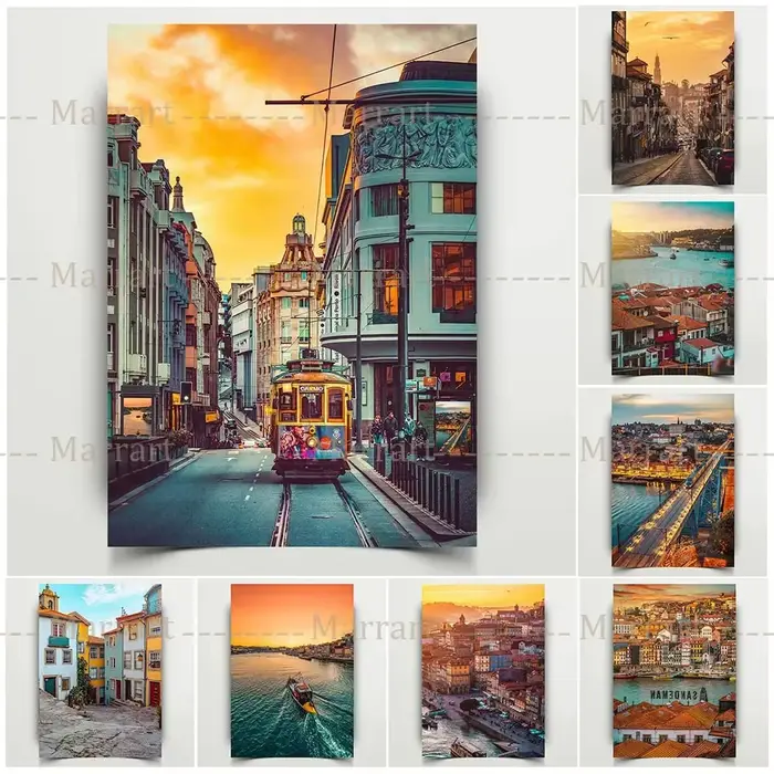 Douro rivière coucher de soleil paysage Art affiche et impressions Portugal Porto Architecture ville paysage mur Art toile peinture décor à la maison