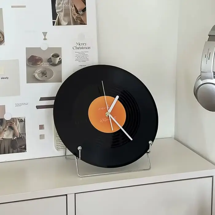 Horloge murale avec disque vinyle coucher de soleil