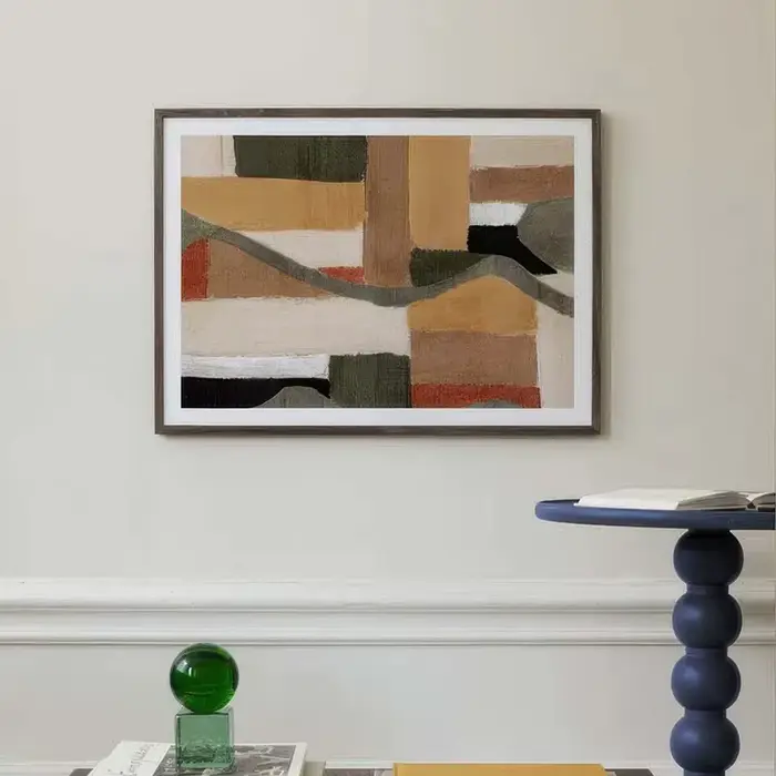 Affiche murale vintage beige et blanche à motif floral géométrique abstrait