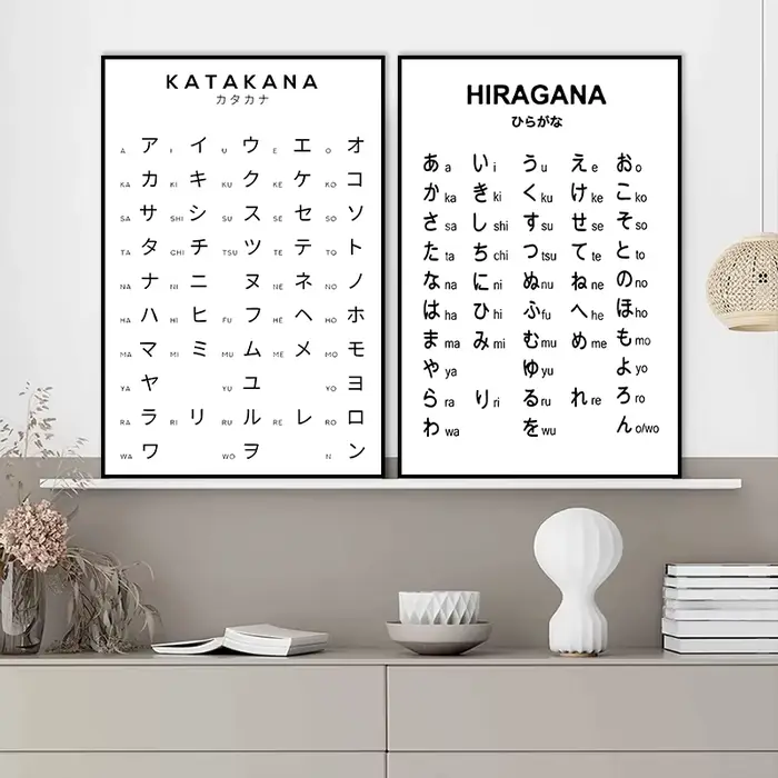 Hiragana et Katakana graphique Art noir blanc Alphabet japonais affiche japon photo toile peinture et impression pour chambre décor à la maison
