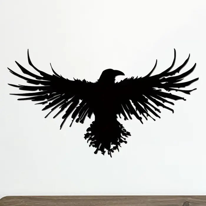 Décoration murale corbeau en métal noir unique