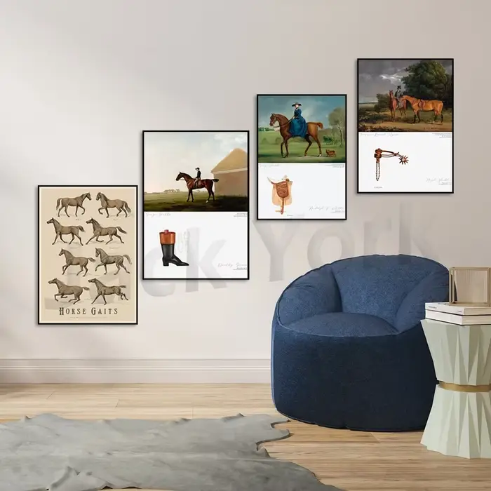Affiche de reproduction de chevaux vintage d'un catalogue d'équitation française antique