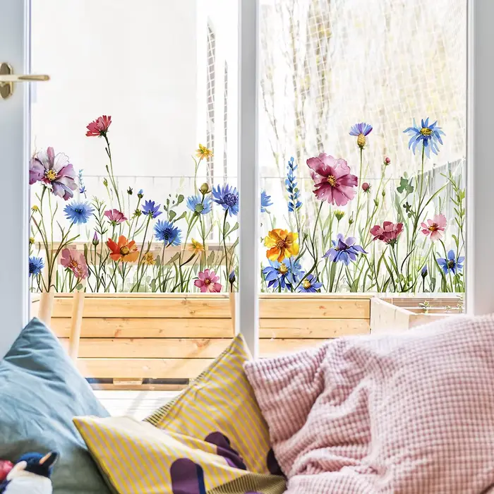 Autocollant mural décoratif en vinyle à fleurs pour chambre de fille