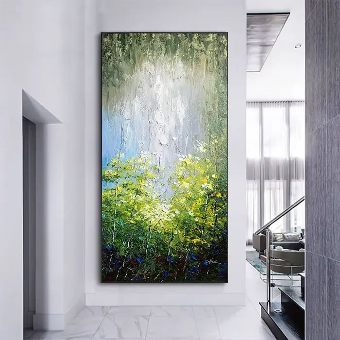 Peint à la main texturé abstrait paysage mur Art vert peinture murale sur toile œuvre pour salon décoration
