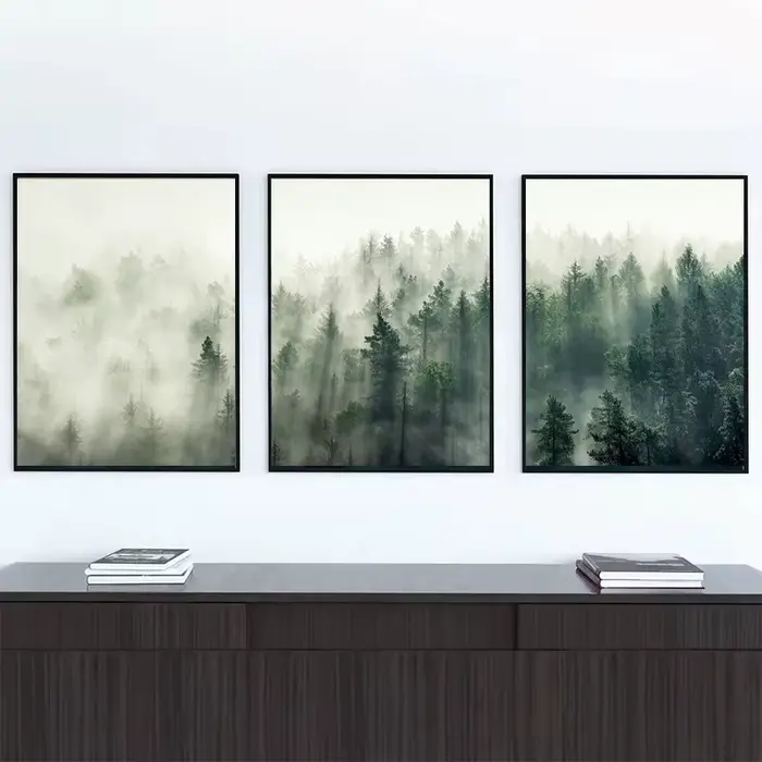 Affiche murale imprimée abstraite de montagne vert sauge