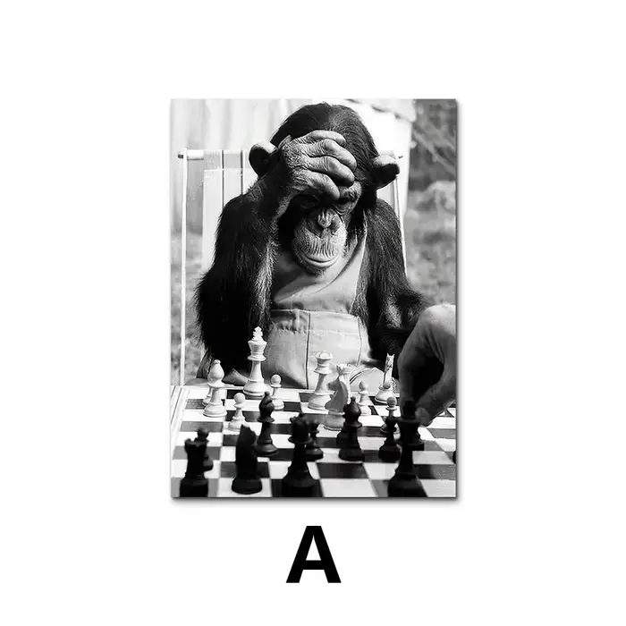 Classique Vintage Animal mur Art singe jouant des échecs HD toile imprimée affiche maison salon cham