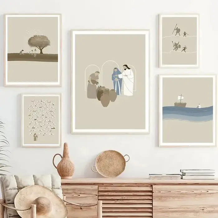 Affiche murale abstraite de jésus annodé par une femme pérideuse