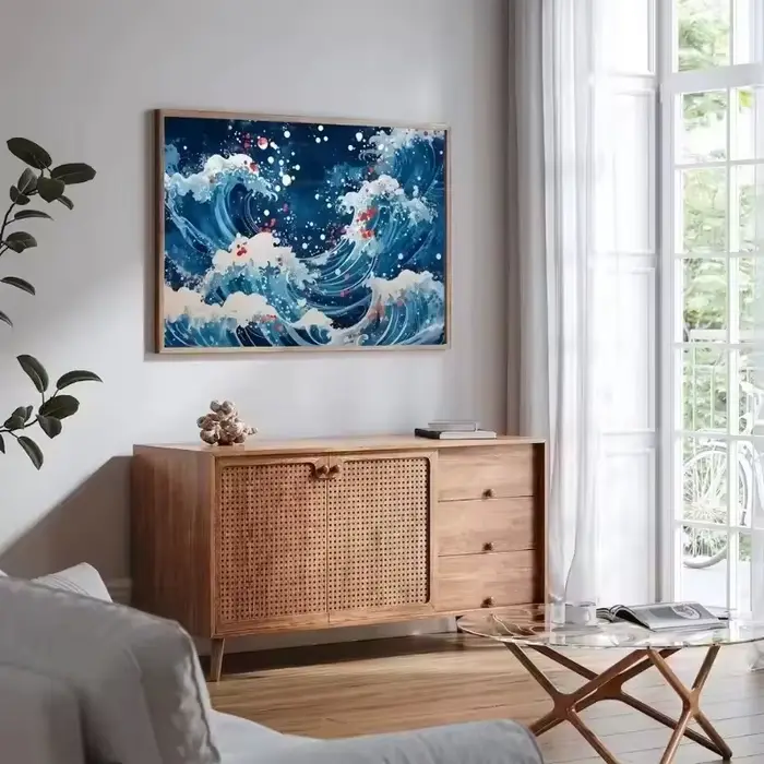 Affiche de paysage naturel japonais abstrait et coloré