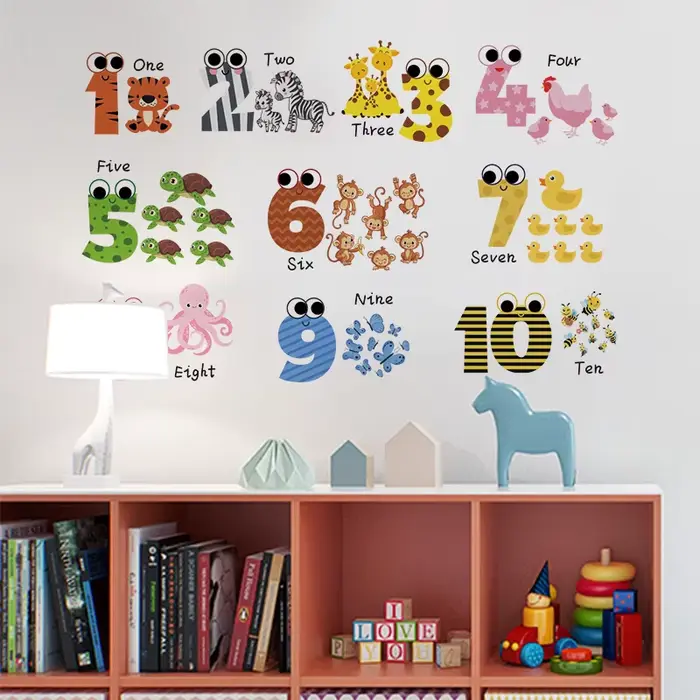 Autocollant mural numéro 3d pour chambre d'enfants, autocollant d'art mural coloré auto-adhésif, déc