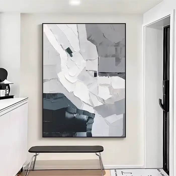 Peinture murale minimaliste gris et blanc peinte à la main