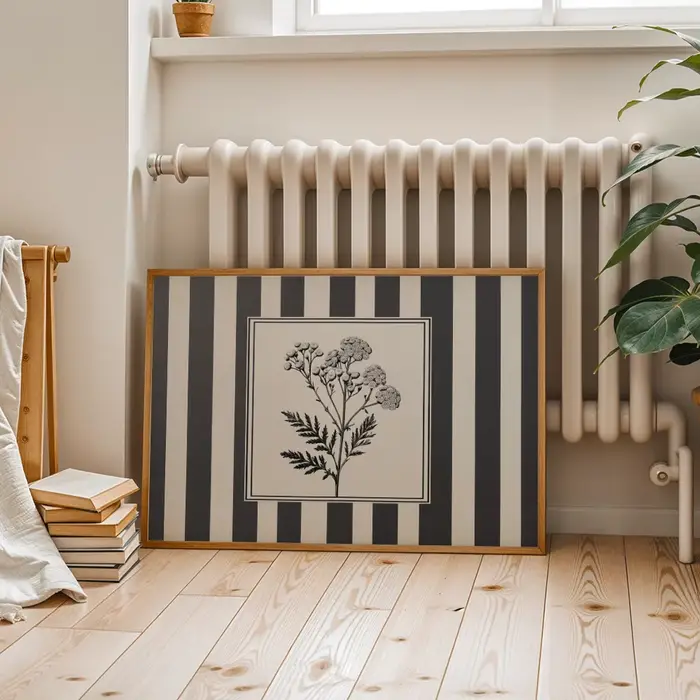 Toile murale en forme de fleur de chrysanthème sans cadre, impressions d'art mural minimalistes à rayures pour décoration de salon et de chambre à coucher, 1 pièce