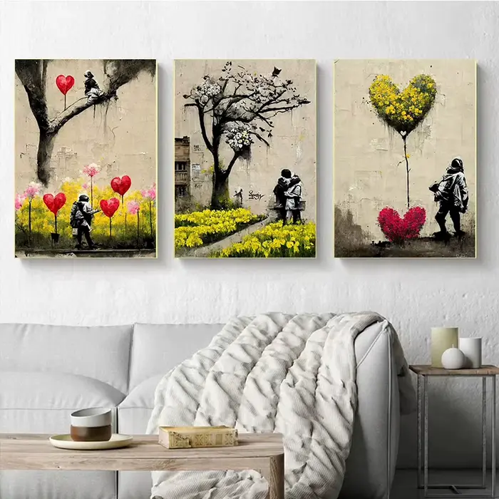 Banksy Graffiti garçon fille avec ballon sur toile affiches imprime Pop Street mur Art peinture pour salon décor à la maison Cuadros