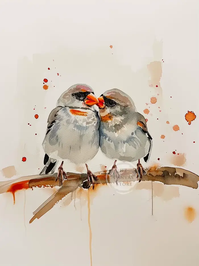 Affiche et impression d'oiseaux Chickadee C.Interconnexion, peinture sur toile d'oiseau sur branche,