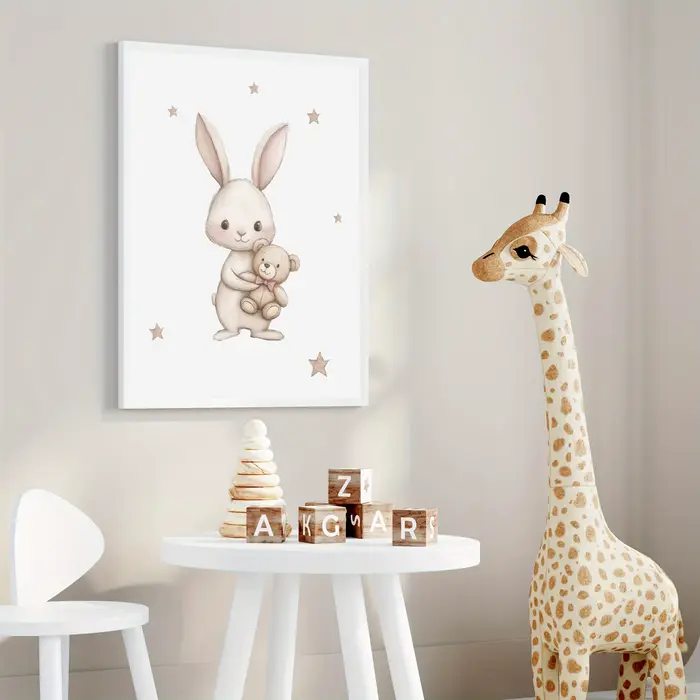 3 œuvres d'art sur mesure pour chambre d'enfant sur le thème du lapin