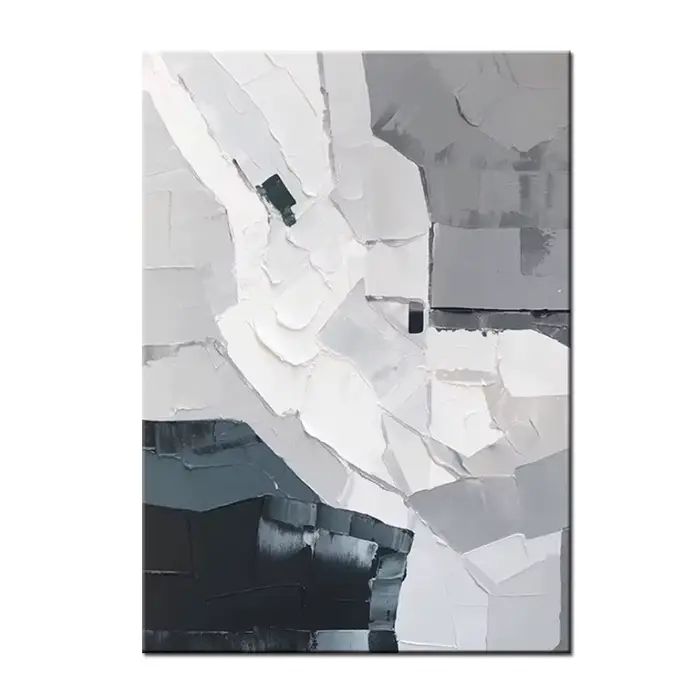 Peinture murale minimaliste gris et blanc peinte à la main, style luxe léger, toile 3D, décoration m