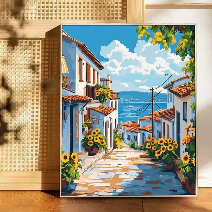 Peinture par numéros de paysage de ville de bord de mer