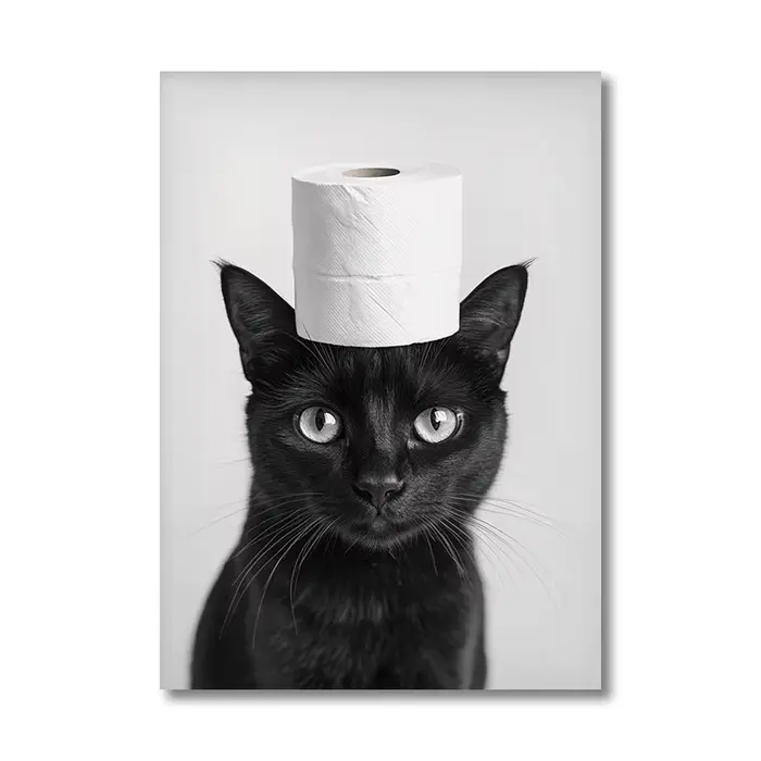 Highland vache loutre chat raton laveur avec papier toilette affiche impression toile peinture salle de bain mur Art