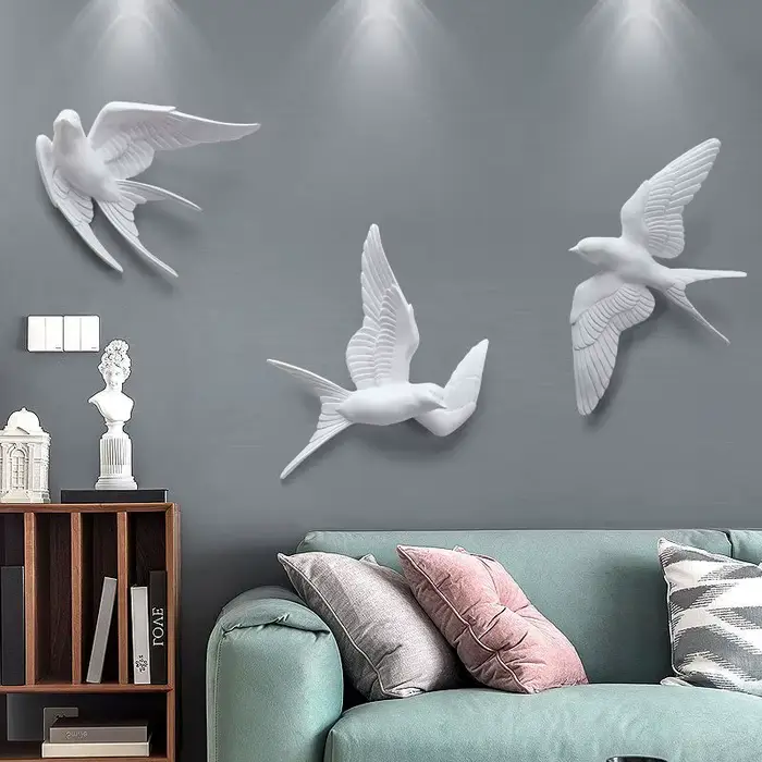Décoration murale d'oiseaux tridimensionnels blancs européens