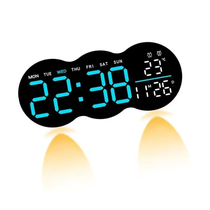 G6KF – horloge murale numérique LED, Design en forme nuage, avec télécommande, minuterie, projecteur inférieur pour élégantes